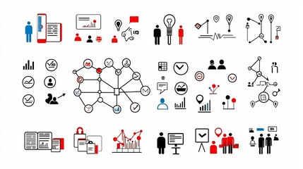 Aufkleber - Conceptual depicting various icons and graphics representing business connections corporate hierarchy team organizational structure  Simple line design with minimalist style