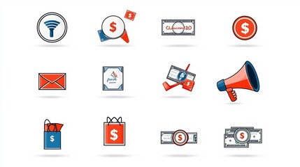 Poster - Collection of simple icons for donation and fundraising campaigns featuring symbols like megaphone money and partnership to represent the concepts of charity volunteering and community outreach