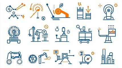 Leinwandbilder - Streamlined set of icons showcasing various productivity symbols for industrial management and performance optimization in a simple line design style
