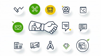 Poster - Minimalist icon set illustrating the concepts of trust building business partnerships and sponsorship agreements in a clean simple style