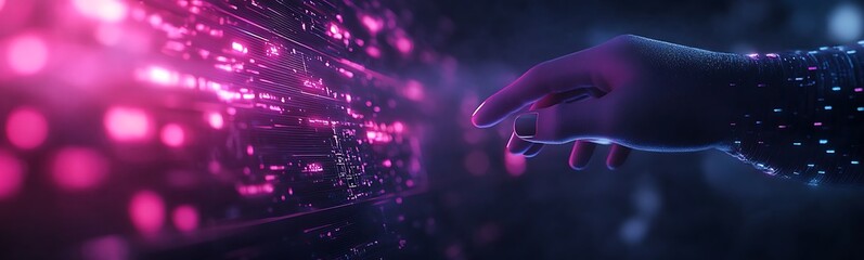 Poster - A digital hand reaches out to colorful lights, symbolizing the interaction between technology and human creativity.
