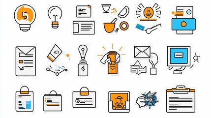 Poster - Comprehensive set of business marketing icons featuring agreement donation and campaign elements designed in a style with thin lines  Ideal for presentations infographics corporate branding
