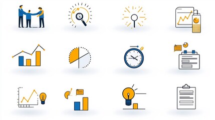 Poster - Thin line icons depicting symbols for productivity improvement time and service management workflow optimization digital business solutions and efficient