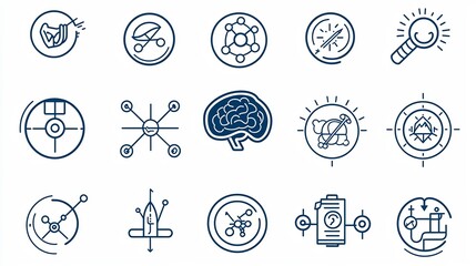 Leinwandbilder - Collection of simple line icons representing cognitive themes such as the mind thinking processes and imagination  These abstract graphic symbols convey concepts related to psychology philosophy