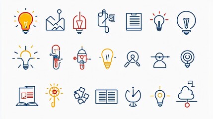Aufkleber - Collection of thin line icons representing knowledge imagination and cognitive thinking concepts  Clean minimalist design style suitable for infographics presentations or user interface elements