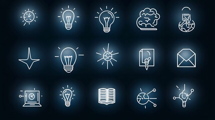 Fototapete - Thin line icons representing the symbols of knowledge clever thinking idea imagination and cognition in a clean minimalist style  These icons depict the mental processes