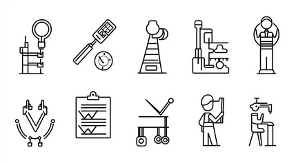 Leinwandbilder - Collection of control icons including checklist review and inspection symbols presented in a simple linear design  Representing the concept of analysis assurance management and evaluation processes