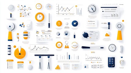 Fototapete - Clean of icons representing business data analytics and assurance  Symbols for survey inspection reporting and decision making support
