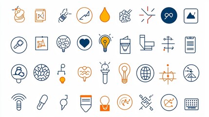 Leinwandbilder - Minimalist icons and symbols focused on the themes of creativity imagination and cognitive processes  These abstract graphic elements represent the power of the mind thinking