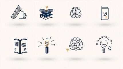 Leinwandbilder - Thin Line Icons for Education and Learning Concepts Featuring Book Brain and Creativity Symbols in Representing Knowledge Ideas Study Academic Talent and Successful Learning
