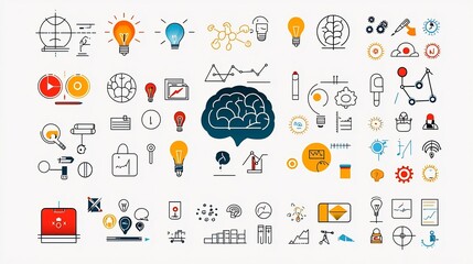 Leinwandbilder - Minimalist and clean icon set that visually represents cognitive themes such as mind idea and imagination  The abstract geometric symbols convey a sense of intellect reasoning