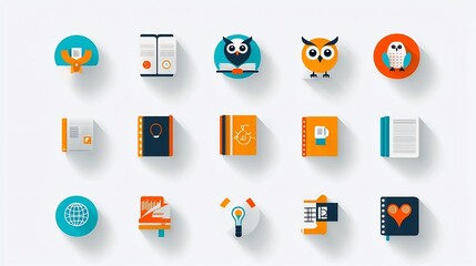 Poster - Collection of thin line icons focused on the themes of knowledge discovery and intellectual pursuits  Featuring symbolic elements such as a book an owl and an idea bulb in a simple