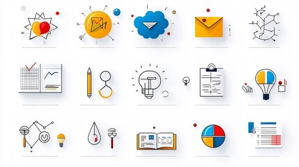 Leinwandbilder - Minimal with iconic symbols and shapes representing educational themes such as creativity intelligence and critical thinking  Bright colorful and simplistic design perfect for academic school
