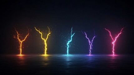 Aufkleber - Radiant electric sparks in dynamic lightning like branches with a multicolored glow set against a transparent background for a powerful futuristic visual impact