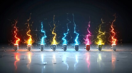 Aufkleber - Dramatic and captivating image showcasing sharp branching electrical sparks in a range of vibrant colors