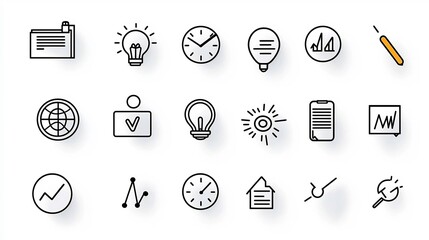 Aufkleber - Clean and modern of a minimalist business icon set featuring 15 outline icons focused on data management strategy and communication concepts