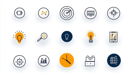 Poster - Minimalist and clean of a business icon set focused on data management strategy and communication elements