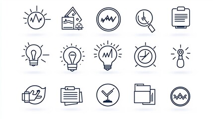 Aufkleber - Outline icon set of 15 business related elements covering marketing networking leadership and team building in style with editable strokes