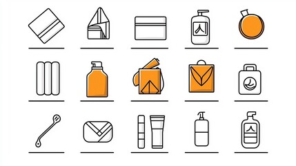 Poster - Outline icon set of 15 fabric features including fade resistance moisture wicking and antibacterial properties in a modern style with editable stroke