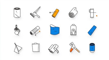 Poster - Collection of 15 fabric feature icons in a clean outline style showcasing attributes like elasticity lightweight and comfort in a minimalist design