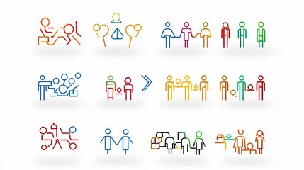Leinwandbilder - Thin line icons for social groups including participants population and community members vector with clean strokes and minimal design
