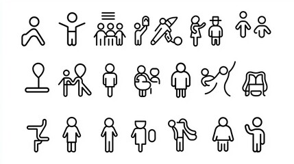 Aufkleber - Set of thin line icons depicting various social groups participants population and community members  Clean minimalist with simple strokes and silhouette shapes