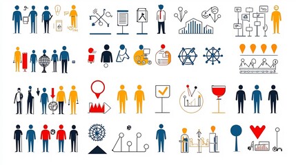 Leinwandbilder - A set of minimal icons representing organizational and membership concepts including symbols for population teams and group activities  These clean simple graphics can be used for branding