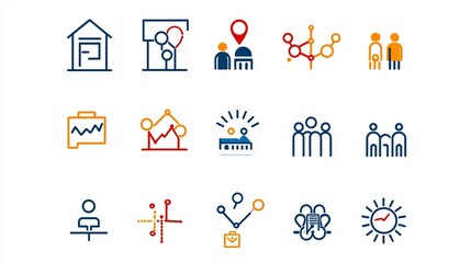 Poster - featuring a collection of editable icons that symbolize various aspects of group dynamics including team building community participation and population structure  Designed for use in business