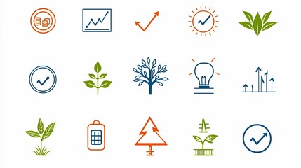 Fototapete - Clean and minimalist featuring a collection of 15 linear icons that represent various growth indicators target goals expanding branches and improvement symbols  Suitable for business finance