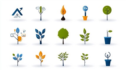 Fototapete - Visualizing Positive Growth Dynamics with a Set of 15 Simple Linear Icons Illustrating Concepts of Business Development Economic Progress and Productivity Improvement