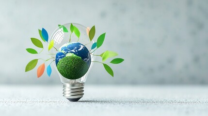 Aufkleber - Close up of an eco friendly light bulb with a tiny Earth inside showcasing textured green continents and fine structures that suggest sustainable energy