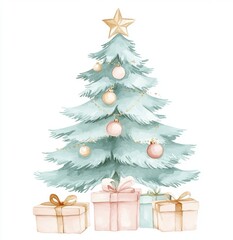 Wall Mural - Watercolor Christmas Tree.