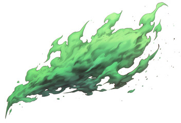 Poster - vibrant green flame with dynamic, swirling shapes and glowing edges, isolated on white background, creating mystical and energetic effect