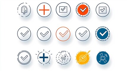 Poster - Set of 15 Outline Icons Representing Choice Elements Such as Check Marks Cross Symbols and Selection Boxes for Clean and Minimalist Web and App User Interface Design