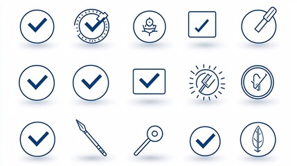 Leinwandbilder - Set of 15 clean and minimal outline icons representing various choice and selection elements such as checkboxes checkmarks cross symbols and other UI indicators  with editable stroke