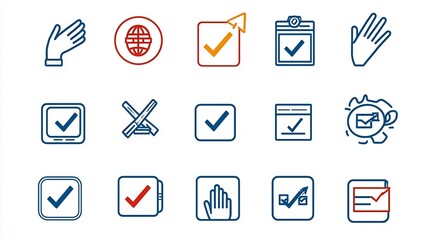 Leinwandbilder - Collection of 15 clean and minimalist linear icons representing various symbols for selection choice checkboxes hand gestures and decision arrows  This can be used for user interface web design