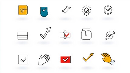 Poster - Minimalist Collection of Linear Icons Representing Selection Choice Checkboxes Hand Gestures and Decision Arrows for Digital Design and Infographic Elements