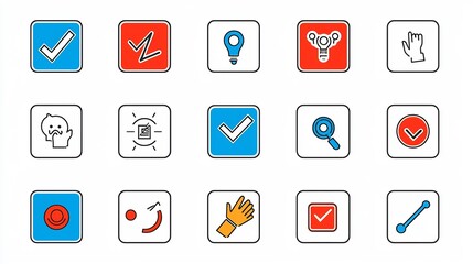 Fototapete - A collection of 15 carefully crafted outline style icons focused on yesno buttons multi choice boxes and hand click gestures
