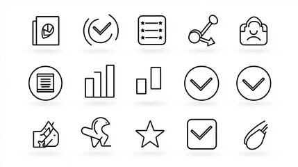 Leinwandbilder - Outline icon set of 15 symbols representing preferences and choices including star ratings selection bars and priority marks in a clean style with editable strokes
