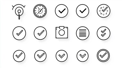 Leinwandbilder - Set of 15 thin line icons for choice options featuring highlighted circles tick marks and option lists vector These icons can be used in user interfaces web designs mobile apps