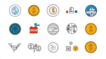 Poster - Collection of 15 minimal linear icons focused on various currency symbols including dollar euro and yen in a simple line style  Conceptual for finance banking and business concepts