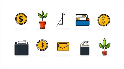 Poster - Set of 15 thin line icons for coin usage featuring payment symbols coin wallets and financial growth indicators  The has a modern minimalist and clean design style suitable for finance banking