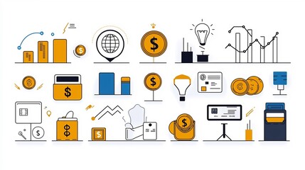Aufkleber - Set of 15 thin line icons for digital coin usage payment symbols coin wallets and financial growth concepts  design for banking business and finance related applications