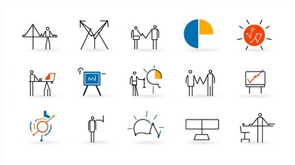 Leinwandbilder - A set of 15 outline icons representing key elements of teamwork group leadership concepts  Clean with editable stroke for business office and organizational applications