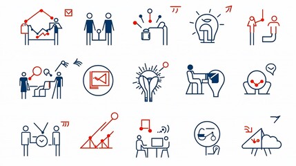 Leinwandbilder - Set of 15 outline icons representing teamwork including group support symbols in a clean with editable stroke