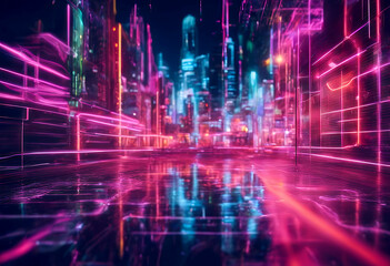 Wall Mural - urban light abstract modern background dark design futuristic neon night city scene