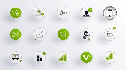 Aufkleber - Editable of a set of 15 action oriented outline style icons featuring project roadmap task allocation and progress tracking elements for software and business workflow visualizations and infographics