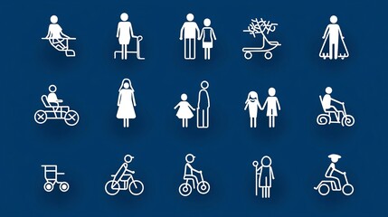 Fototapete - Minimalistic Collection of 15 Family Role Icons in Outline Style Depicting Mother Father Child and Grandparent Relationships and Household Connections