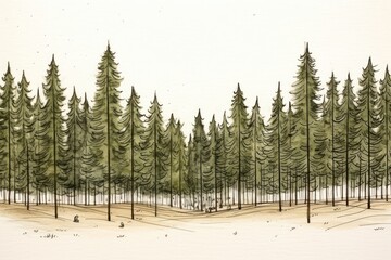 Wall Mural - Pine forest landscape outdoors woodland.