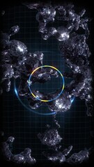 Wall Mural - A data screen style background of strange synthetic formations of undulating black organic looking material pulsating with glowing data glitch and interference effects.